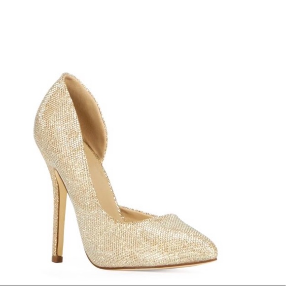 JustFab Shoes - JustFab Gold Sparkly Metallic Glitter Heels Size 8
